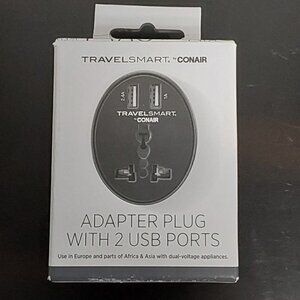 Travel Smart by Conair EU Adapter Plug with Outlet and 2 USB Ports